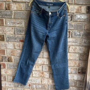 wild fable high rise Straight-Leg Jeans raw hem ankle in Dark Blue Wash